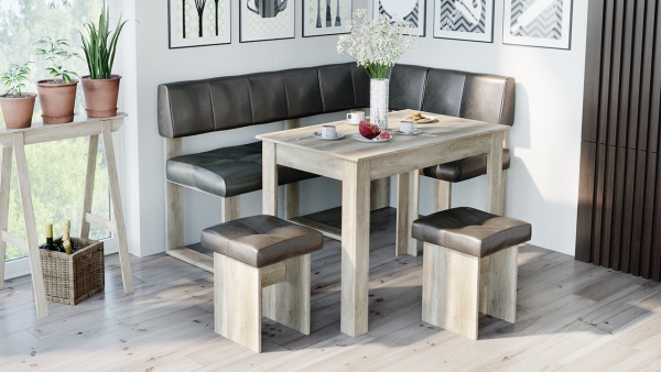 Кухонный уголок «Мадрид №1» Дуб Каньон Светлый/Ткань Richie Wenge