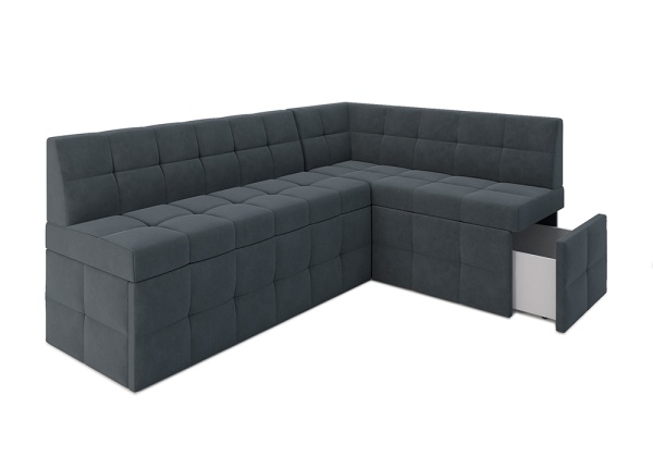 Кухонный угловой диван дельфин Атлантис велюр серо-синий