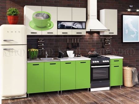 Кухонный Гарнитур Риана-2 NEW/Мороженое Бежевый+Олива Фотопечать ЛДСП 2000 мм